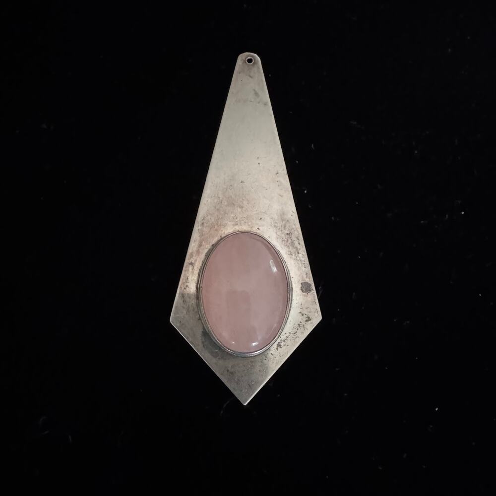 Vintage Modernist Gurdal Sterling Silver Oval Cabochon Rose Quartz Pendant 5.5g